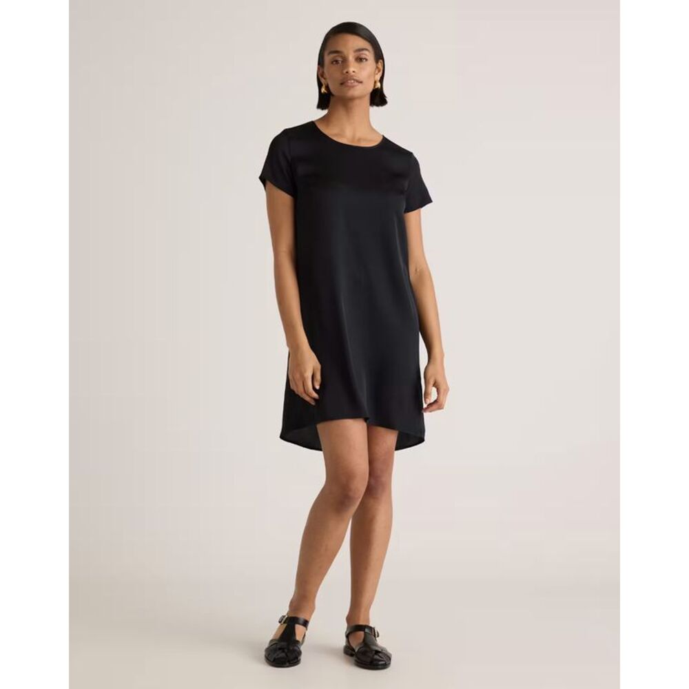 Quince Women Washable Stretch Silk Tee Dress Black Basic Sleeved M